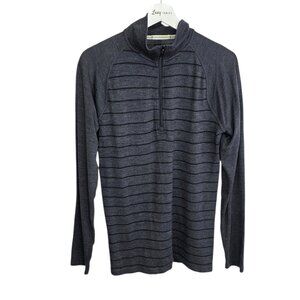 Smartwool Mens Half Zip Striped 100% Wool Long Sleeve Shirt, Size Small